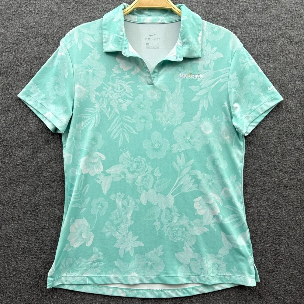 Nike Dri-Fit Womens Small Isleworth Golf Polo Shirt Green Floral AJ5319-307